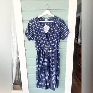 Marketplace handiwork of India NWT 100% cotton blue block print dress polka dot